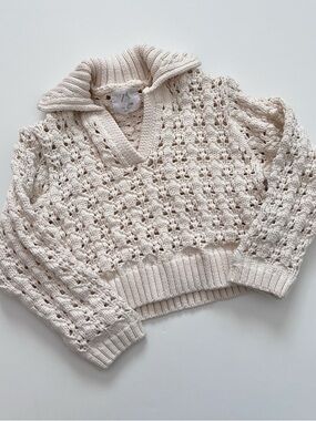 Zara Open-Knit Cream Collared Sweater size 8/9